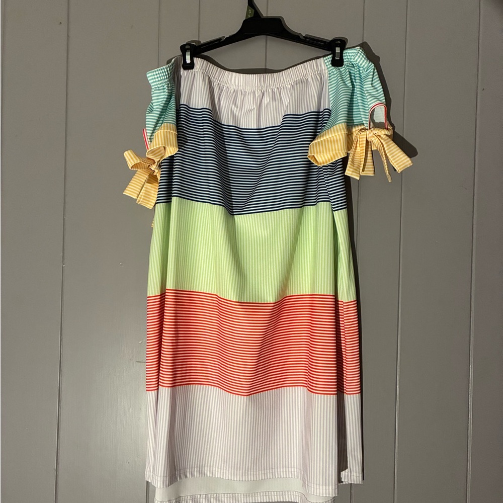 Striped Off-Shoulder or on Dress with Bow Details